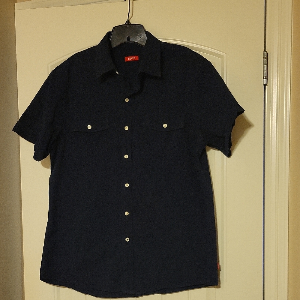 Izod Men's Dark Blue Casual Button Down Shirt Size L.